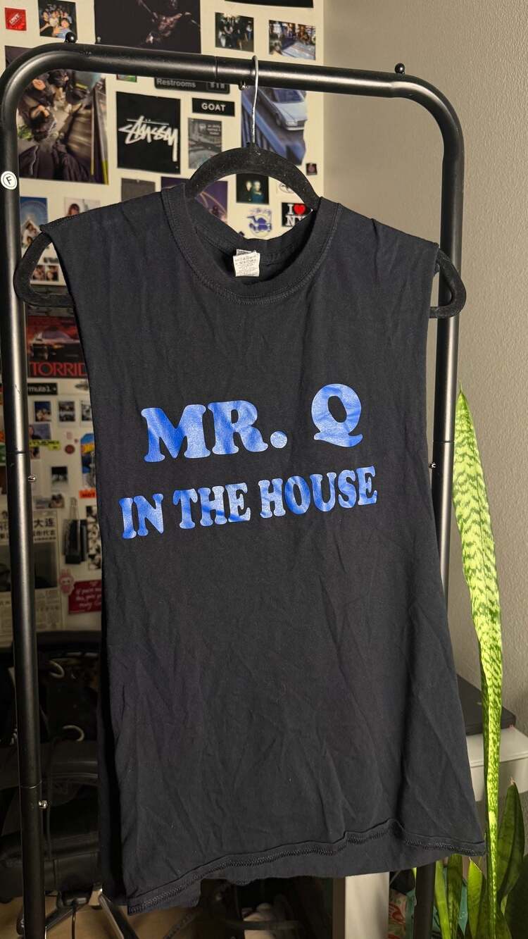 Black tanktop with royal blue writing